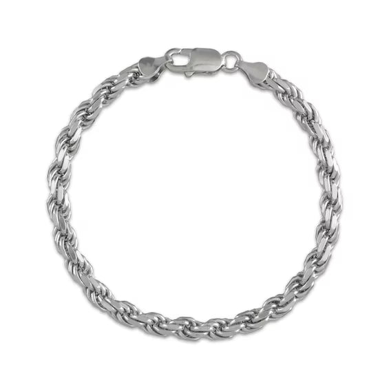 Solid Sterling Silver 4.3mm Cut Rope Chain Bracelet – 8.5"