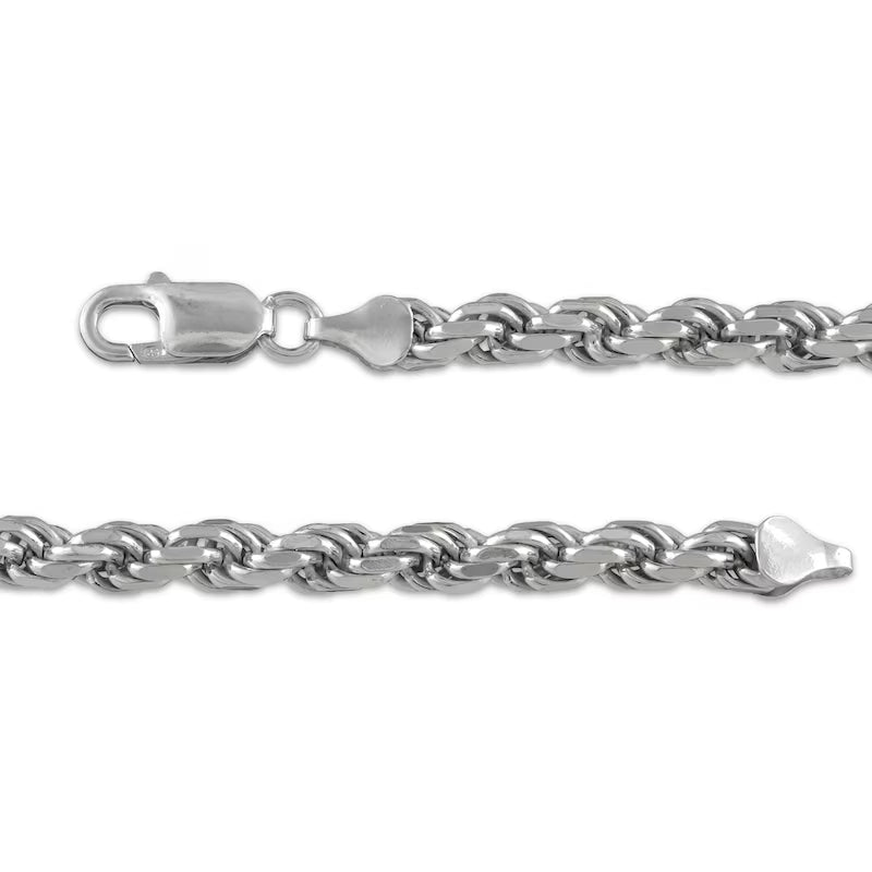Solid Sterling Silver 4.3mm Cut Rope Chain Bracelet – 8.5"