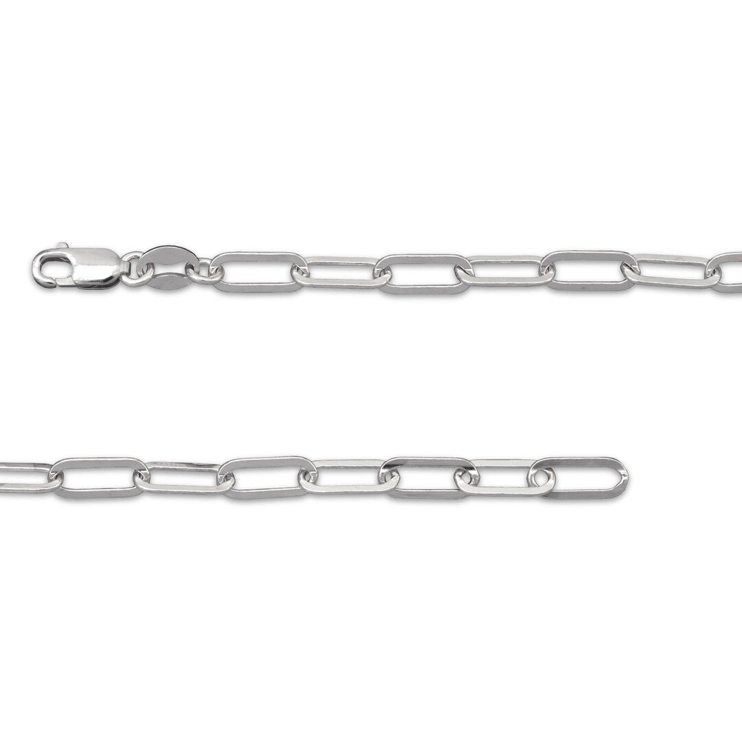 Solid Sterling Silver 3.5mm Paperclip Bracelet – 7.5"