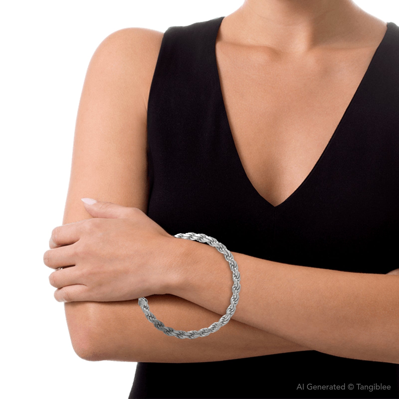 Solid Sterling Silver 4.3mm Cut Rope Chain Bracelet – 8.5"